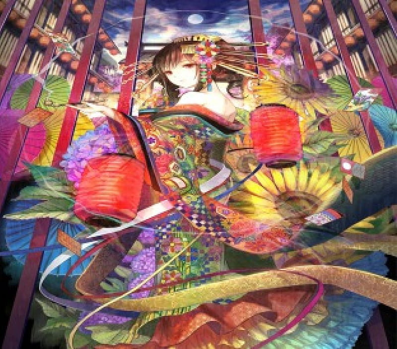 Oriental Girl, japan, lantern, girl, oriental, fuji choko, kimono ...