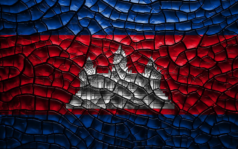 Flag of Cambodia cracked soil, Asia, Cambodian flag, 3D art, Cambodia, Asian countries, national symbols, Cambodia 3D flag, HD wallpaper