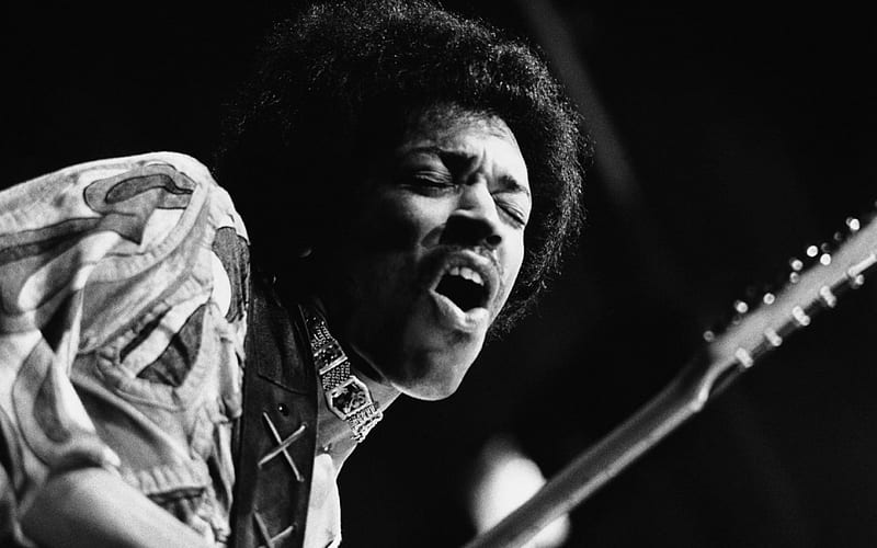 Jimi Hendrix, text, music, fender, guitarist, singer, artwork, HD wallpaper