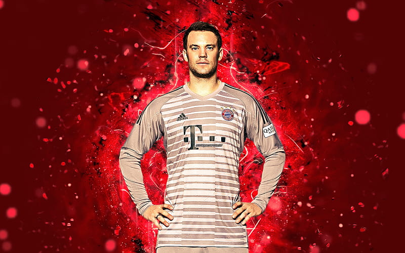 Manuel Neuer abstract art, goalkeeper, football stars, Bayern Munich, soccer, Alaba, Bundesliga, footballers, neon lights, Bayern Munich FC, HD wallpaper