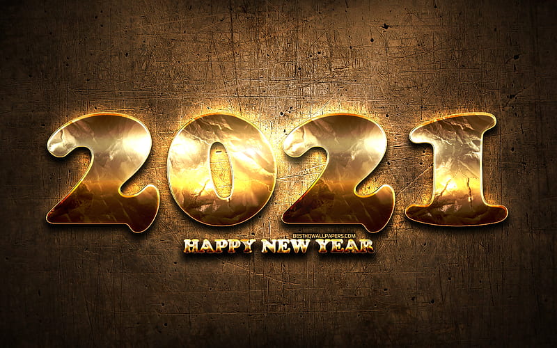 2021 new year, brown wooden background, 2021 golden digits, 2021 concepts, 2021 on wooden background, 2021 year digits, Happy New Year 2021, HD wallpaper