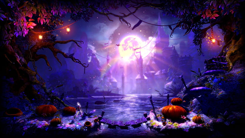 •ღ✿ღ•, art, fantasy, moon, halloween, night, HD wallpaper