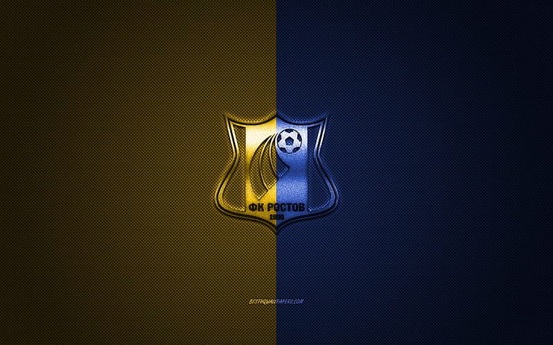 FC Rostov, Russian football club, Russian Premier League, blue yellow logo, blue yellow carbon fiber background, football, Rostov, Russia, FC Rostov logo, HD wallpaper