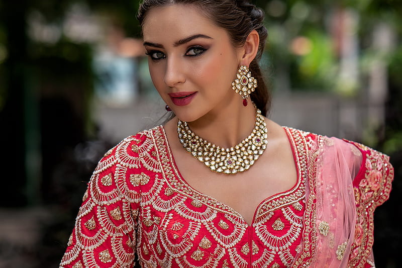 Models, Model, Earrings, Girl, Indian, Jewelry, Lipstick, Necklace, HD wallpaper