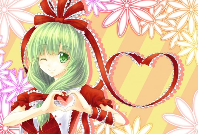 Sweet ♡ Heart, green eyes, bonito, valentine, elegant, floral