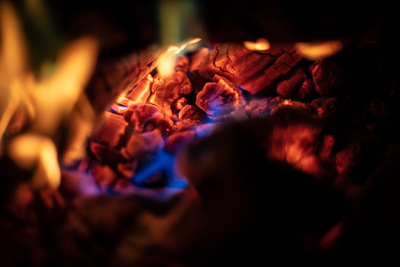 fire, embers, macro, dark, HD wallpaper