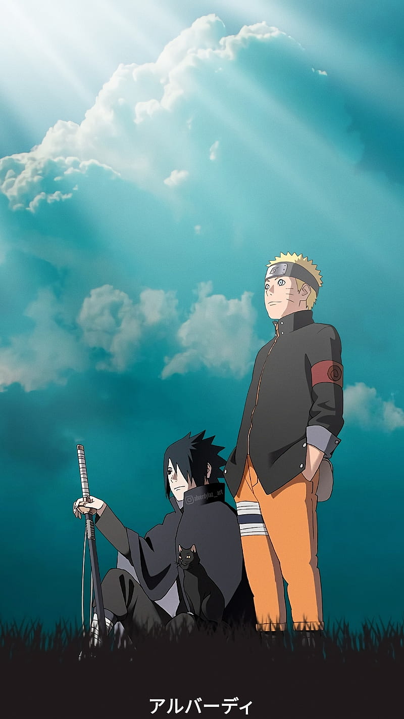 United by destiny, sky, clouds, naruto uzumaki, anime aesthetic, susuke uchiha, naruto shippuden, HD phone wallpaper