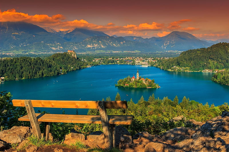Assumption of St Mary Church on Lake Bled, Churches, Islands, Mountains, Lakes, Eruope, Nature, HD wallpaper