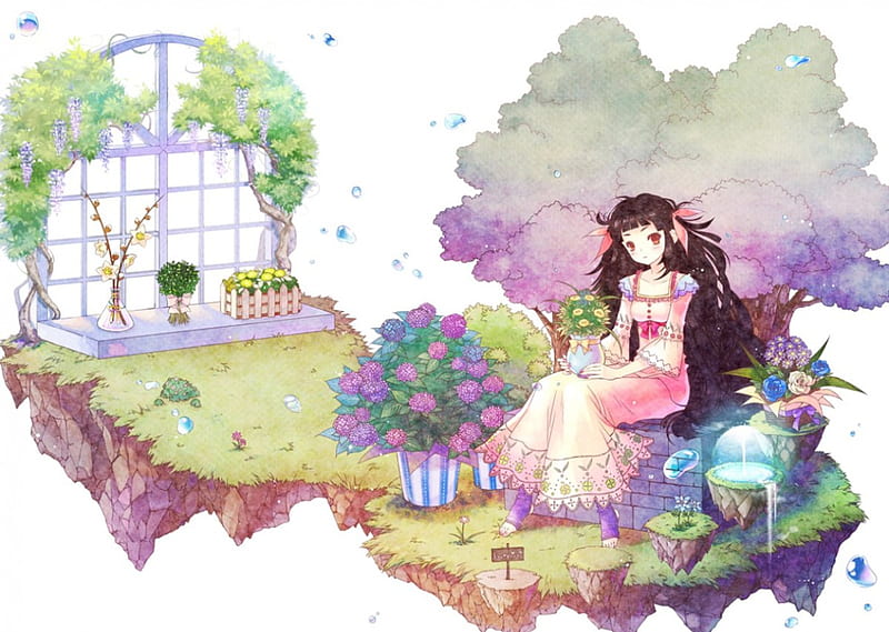 Little Garden, cute, art, girl, garden, orginal, HD wallpaper | Peakpx