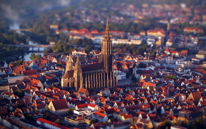 Ulm Minster, tilt-shift, skyline cityscapes, Ulm, german cities, Europe, Germany, Cities of Germany, Ulm Germany, cityscapes, HD wallpaper