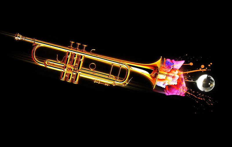 Playing Flowers of Tunes, instrument, gold, music, copper, trumpet, flowers, brass, tunes, HD wallpaper