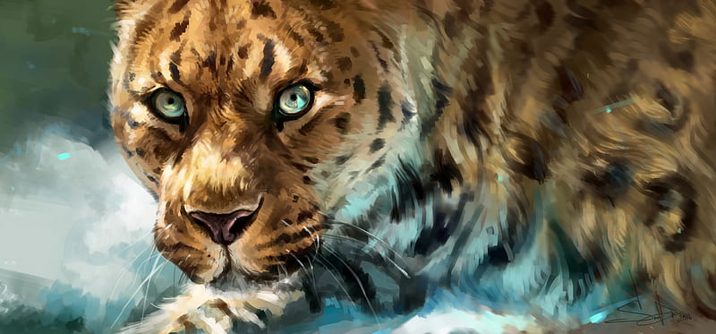 Leopard, art, painting, eyes, pictura, animal, blue, HD wallpaper | Peakpx