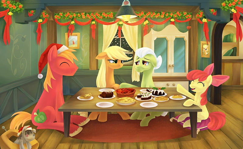Apple Family Christmas, Christmas, My Little Pony, Friendship is Magic, Apple Bloom, Big Mackintosh, Apple Family, Granny Smith, Applejack, HD wallpaper