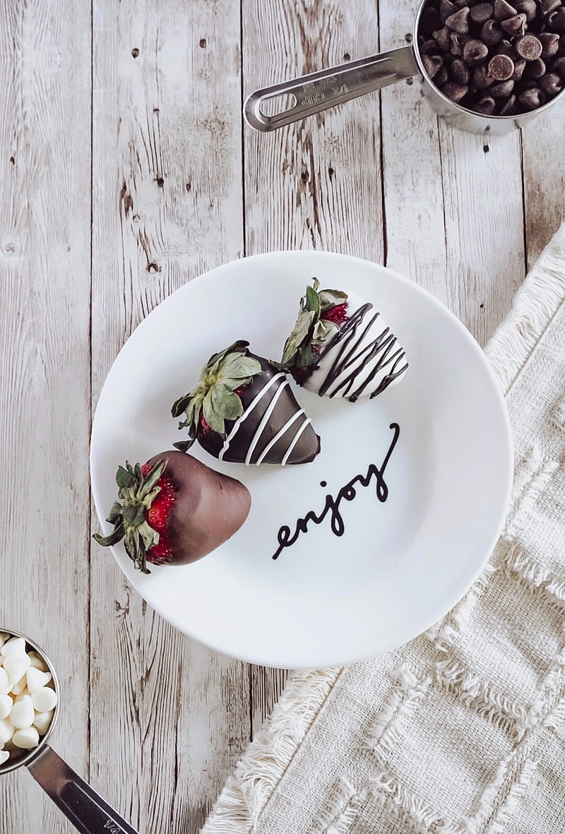 strawberry, dessert, enjoy, inscription, word, HD phone wallpaper