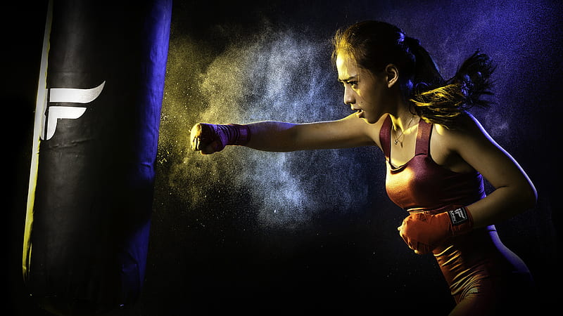 Girl Is Kicking Boxing Bag Boxing, HD wallpaper