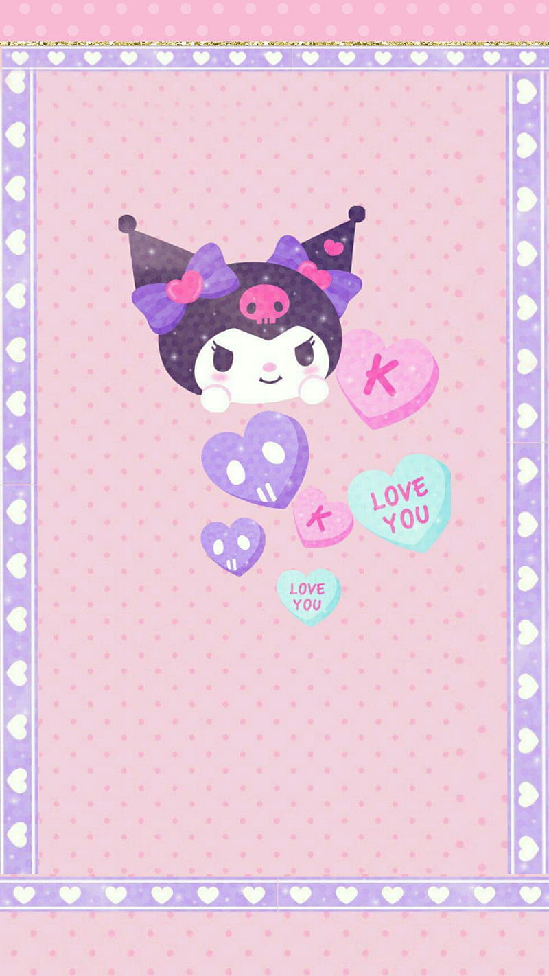 Kuromi, aesthetic, art, candy, cute, drawing, iphone hearts, love, pastel, pink, HD phone wallpaper