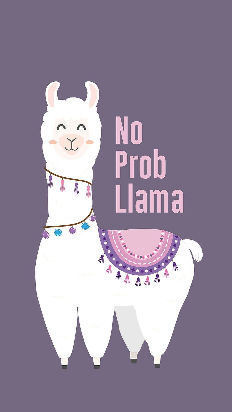 No Prob Llama, Kiss, No, animal, cute, llama, llamas, pink, purple, HD phone wallpaper