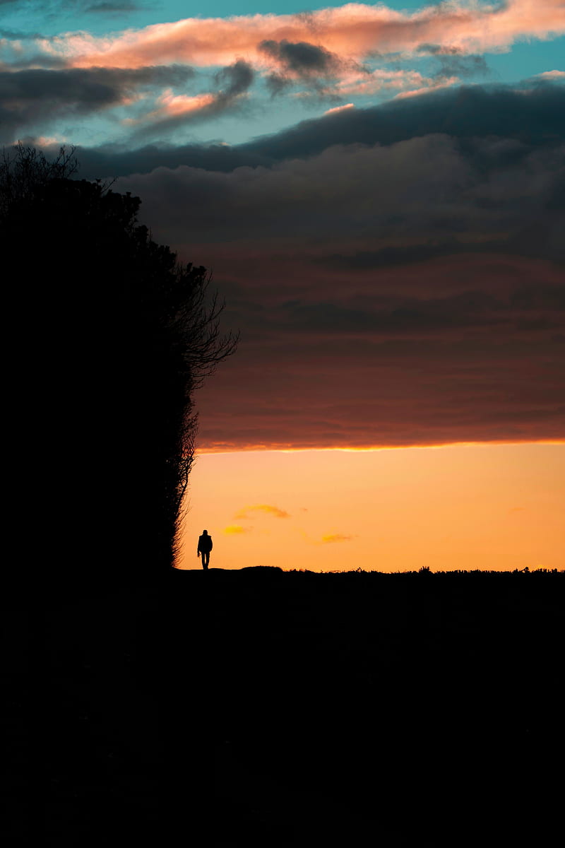 silhouette, alone, rock, dark, HD phone wallpaper