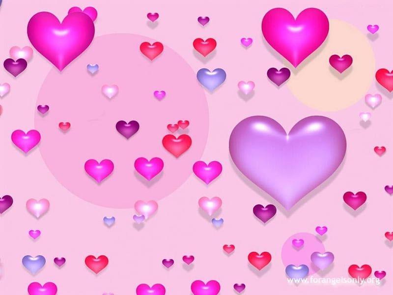 Colored Hearts, purple, corazones, pink, blue, HD wallpaper