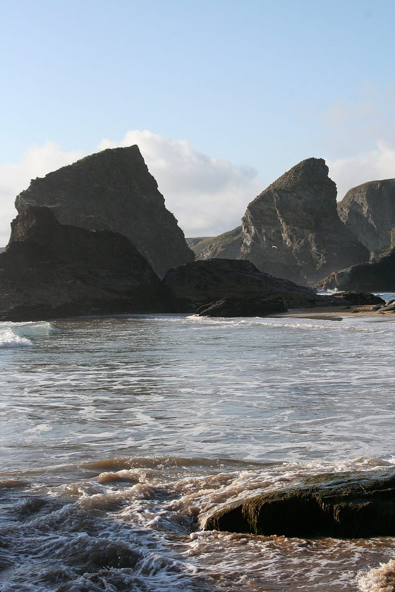 rocks, sea, water, waves, stones, HD phone wallpaper