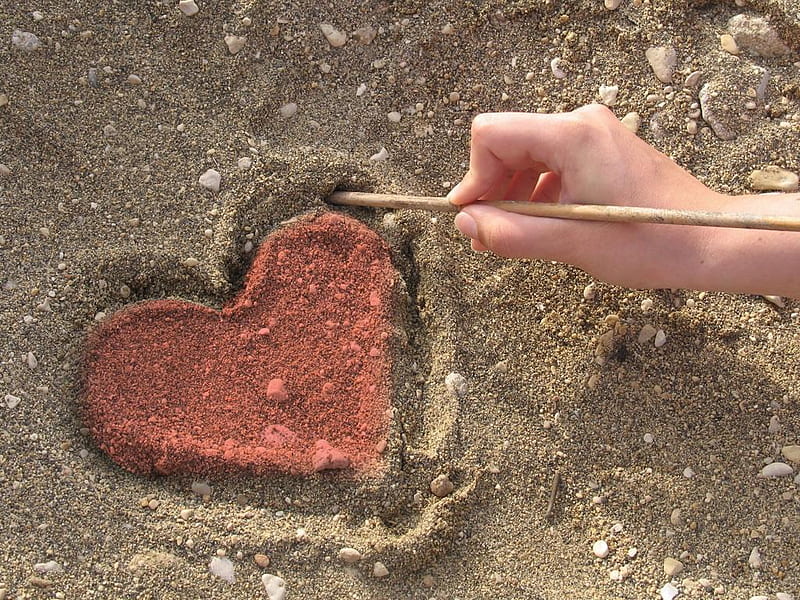 Red Heart !!!, red, sand, graphy, love, heart, hand, abstract, brush, HD wallpaper