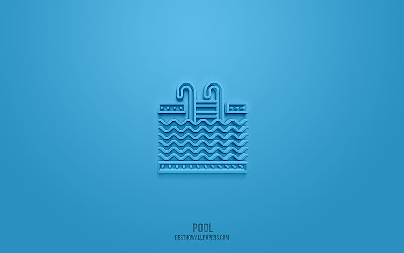 Swimming Pool 3d icon, blue background, 3d symbols, Swimming Pool, Sports icons, 3d icons, Swimming Pool sign, Sports 3d icons, HD wallpaper