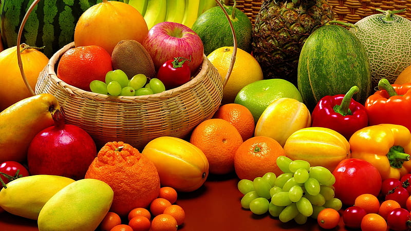 Various fruit and vegetables, fruit, graphy, abstract, vegetables, HD wallpaper