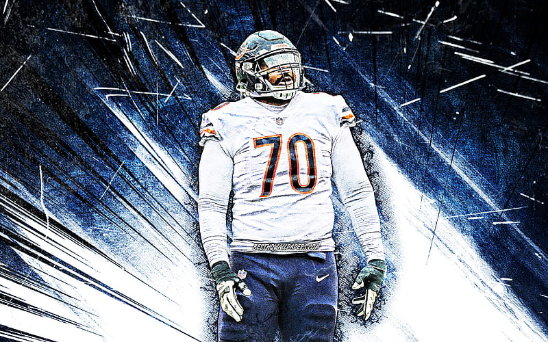 Bobby Massie, grunge art, NFL, Chicago Bears, american football, offensive tackle, National Football League, blue abstract rays, Bobby Massie Chicago Bears, Bobby Massie, HD wallpaper