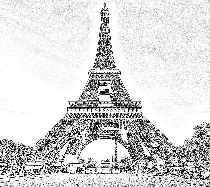 Eiffel Tower, 2014, beauty, black, cool, drawing, france, new, pencil, super, white, HD wallpaper