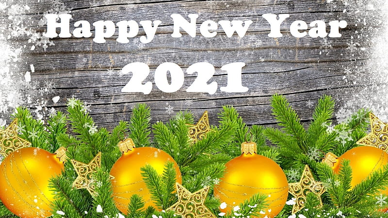 Happy New Year 2021 Words With Wood Background And Ornaments Decoration Happy New Year 2021, HD wallpaper