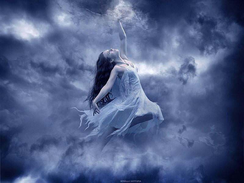 I can touch the sky, cloud, touch, sky, joy, woman, can, young, girl, dreamer, lady, HD wallpaper