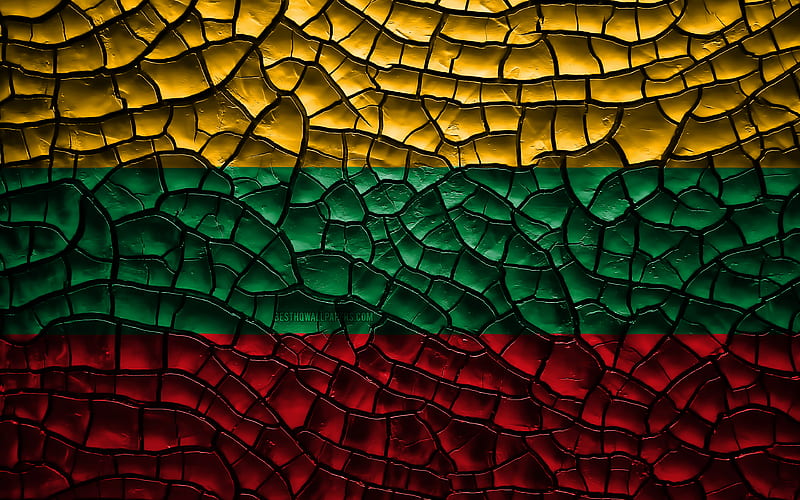 Flag of Lithuania cracked soil, Europe, Lithuanian flag, 3D art, Lithuania, European countries, national symbols, Lithuania 3D flag, HD wallpaper