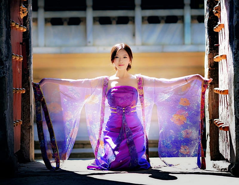 Inner Peace, dress, purple, girl, asian, peace, bonito, HD wallpaper