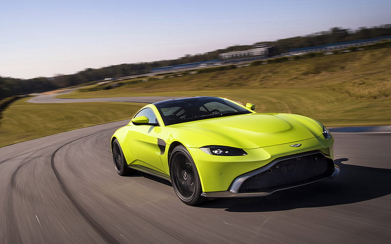 Aston Martin Vantage, 2019, bright green sports coupe, racing car, sports car, Aston Martin, HD wallpaper