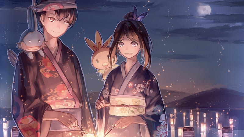 Cute Couple, romance, japanese, pokemon, kimono, japan, anime, love,  matsuri, HD wallpaper | Peakpx