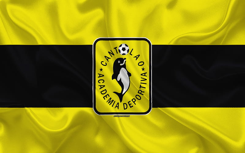 Academia Deportiva Cantolao logo, silk texture, Peruvian football club, yellow black flag, Peruvian Primera Division, Callao, Peru, football, AD Cantolao, HD wallpaper