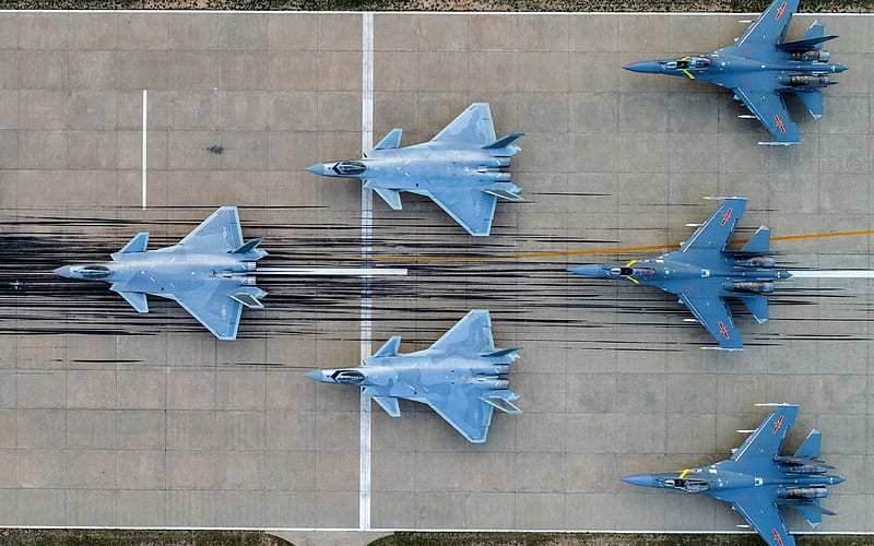 Shenyang J-16, Chinese fighter, Chinese Air Force, aerial view, runway, Peoples Liberation Army Air Force, HD wallpaper