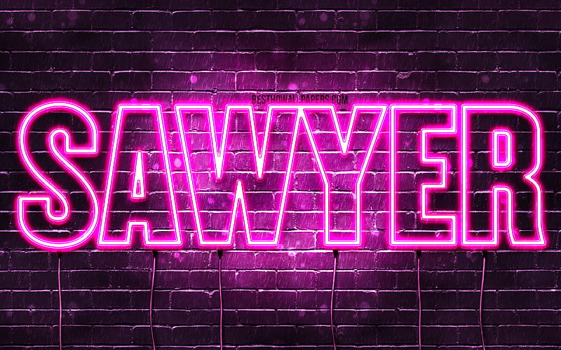 Sawyer with names, female names, Sawyer name, purple neon lights, horizontal text, with Sawyer name, HD wallpaper