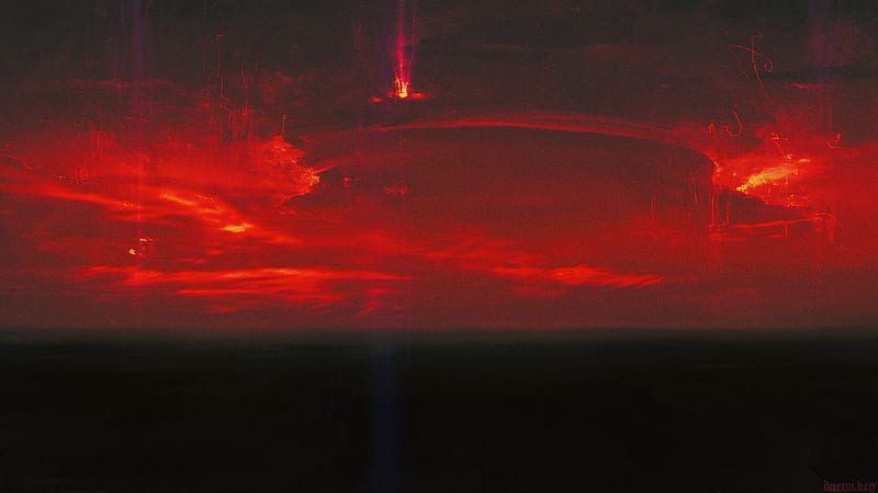 sky, red, flash, horizon, dark, HD wallpaper