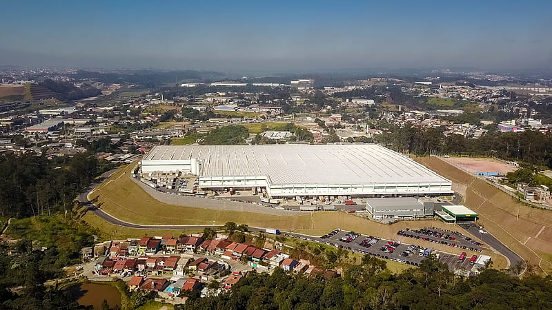 bird's eye view of a white factory building, HD wallpaper