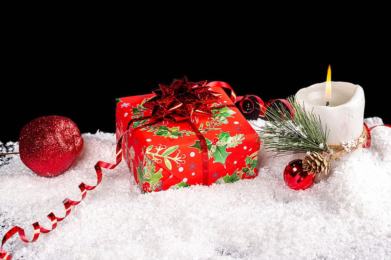 Holiday, Christmas, Box, Candle, Decoration, Gift, HD wallpaper