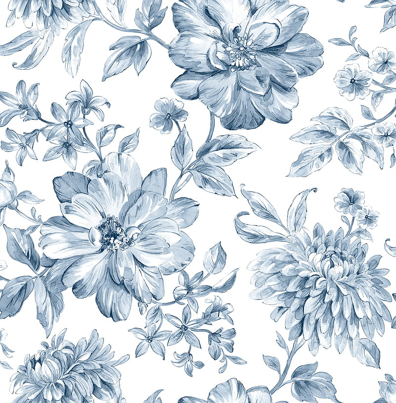 Brewster Brewster Essentials 56.4 Sq Ft Blue Non Woven Floral Unpasted In The Department, Pretty Blue Flower, HD phone wallpaper