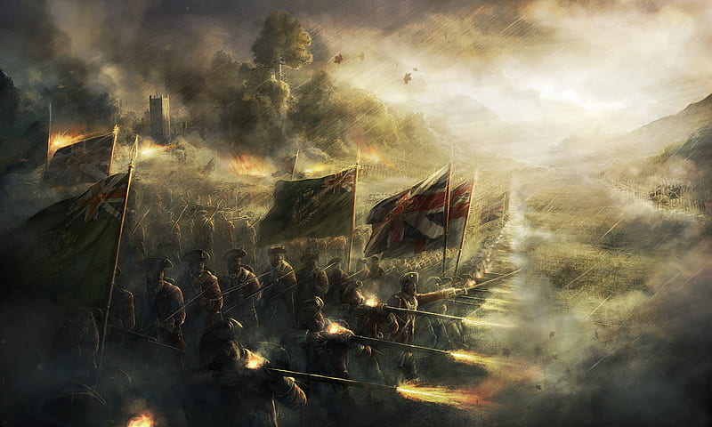 battle formation, epic, battle, flags, britain, flag, HD wallpaper