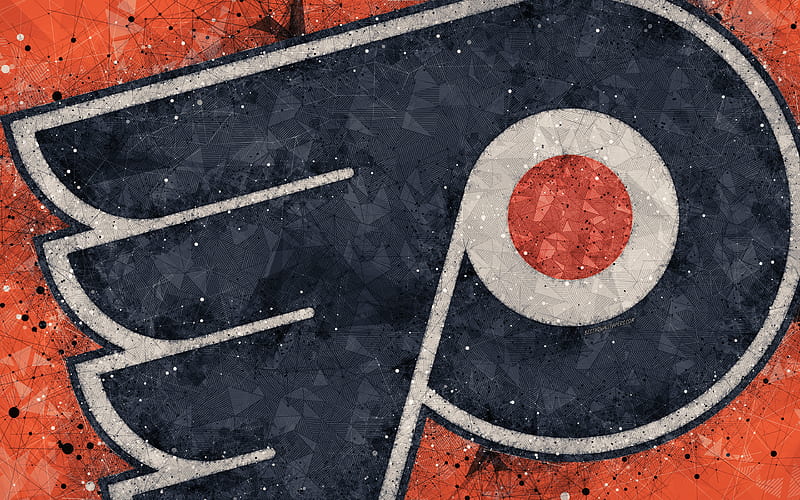 Philadelphia Flyers American hockey club, creative art, logo, emblem, NHL, geometric art, orange abstract background, hockey, Philadelphia, Pennsylvania, USA, National Hockey League, HD wallpaper