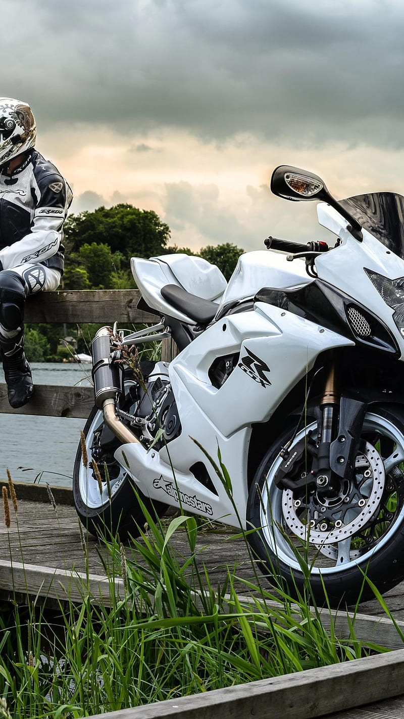 Bike and biker, motor, motorcycle, sitting, white, HD phone wallpaper