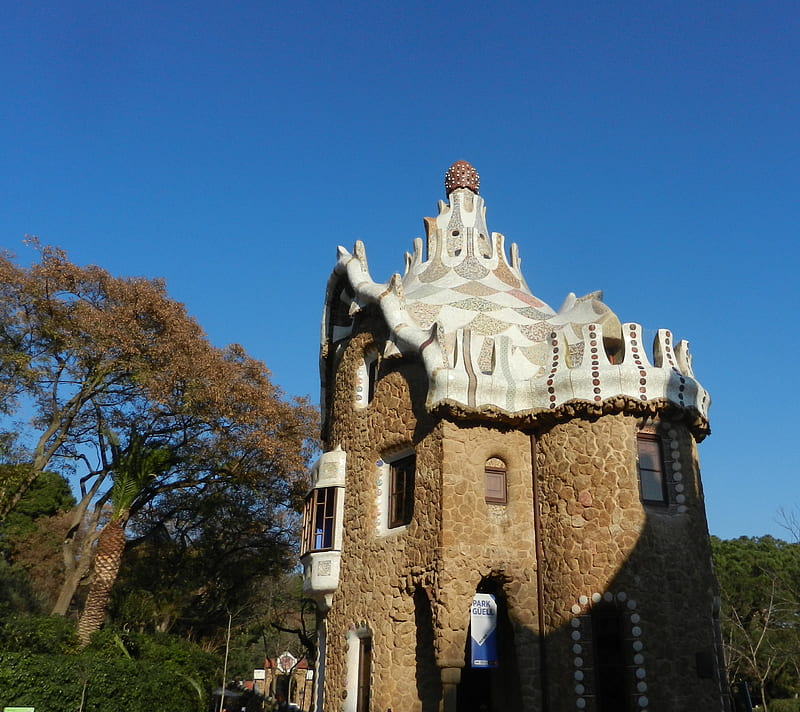 Gaudi, barcellona, barcelona, sky, home, house, park guell, sky, HD wallpaper