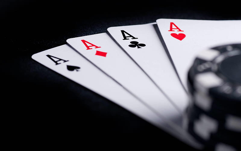 poker, casino concepts, 4 aces, quads, poker combinations, gambling, casino chips, HD wallpaper