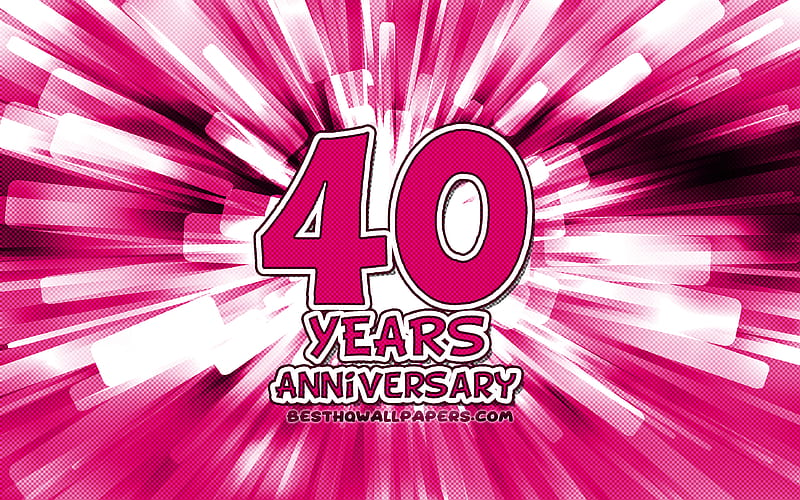 40th anniversary purple abstract rays, anniversary concepts, cartoon art, 40th anniversary sign, artwork, 40 Years Anniversary, HD wallpaper