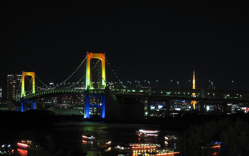 Bridges, Japan, Tokyo, Rainbow Bridge, HD wallpaper