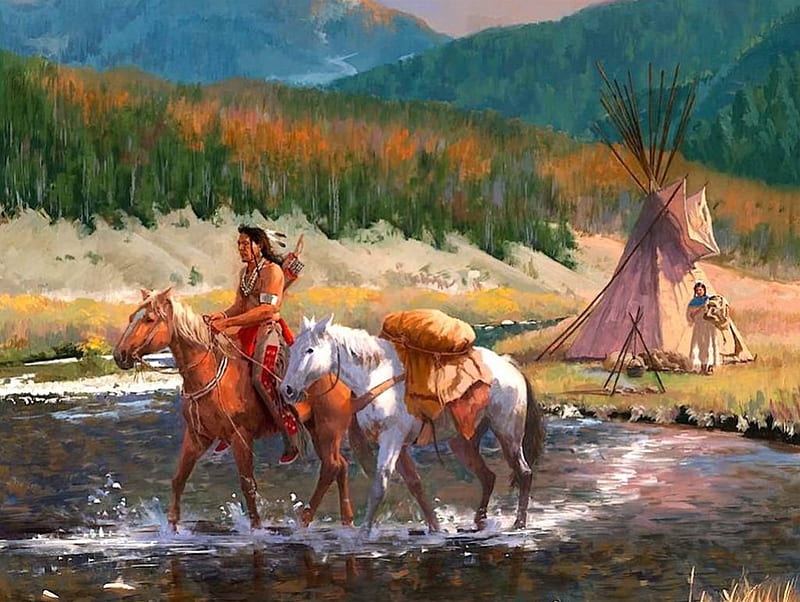 Native indians, american wild west, colorful, view, bonito, horse, wild, peaceful, color, native, indians, landscape, HD wallpaper